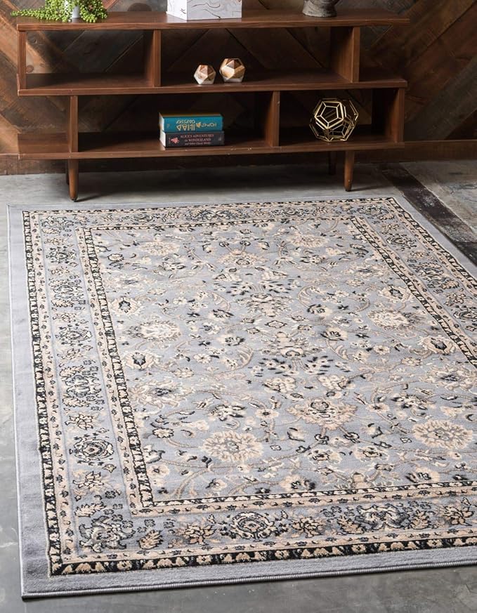 Unique Loom Sialk Hill Collection Area Rug - Washington (6' 1" x 9' Rectangle Gray/Black)