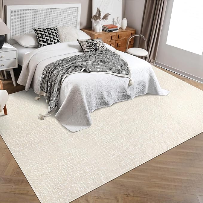 RUGSREAL 6x9 Large Bedroom Area Rug Soft Modern Area Rug for Living Room Non-Slip Stain Resistant Abstract Throw Floor Carpet Contemporary Rug Solid Color Accent Rug for Dining Room Office, Cream