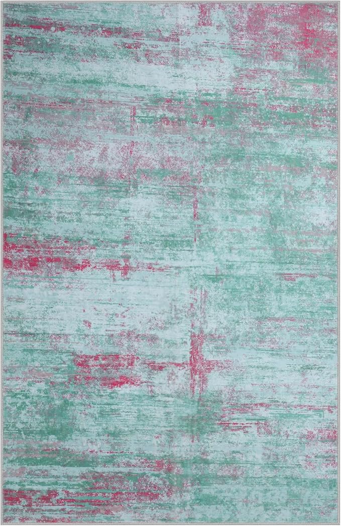 6x9 Abstract Area Rugs for Living Room, Modern Washable Indoor Rug for Bedroom, Thin Soft Large Non-Slip Carpet for Dining Room Home Office Farmhouse Decor - Abstract Green Red