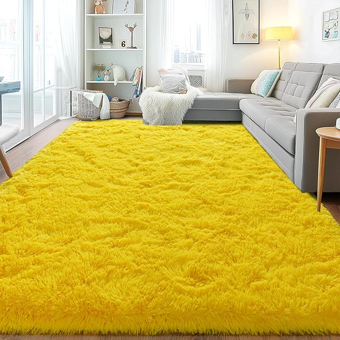 Area Rugs for Living Room, Soft Shaggy Carpets for Living Room, Fuzzy Rugs for Kids' Room, Perfect Decor for Modern Home Yellow 5x7 Feet