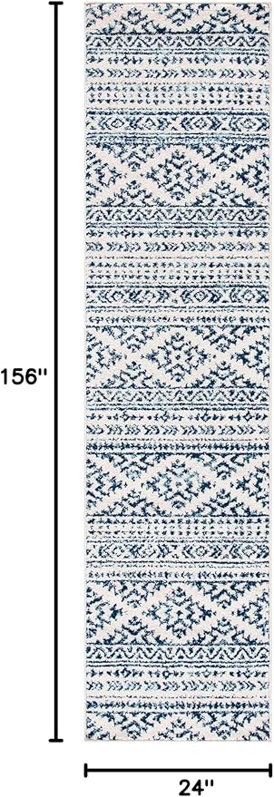 SAFAVIEH Tulum Collection Runner Rug - 2' x 13', Ivory & Navy, Moroccan Boho Tribal Design, Non-Shedding & Easy to Clean, Ideal for Living Room, Hallway, Foyer, Bedroom (TUL272D)