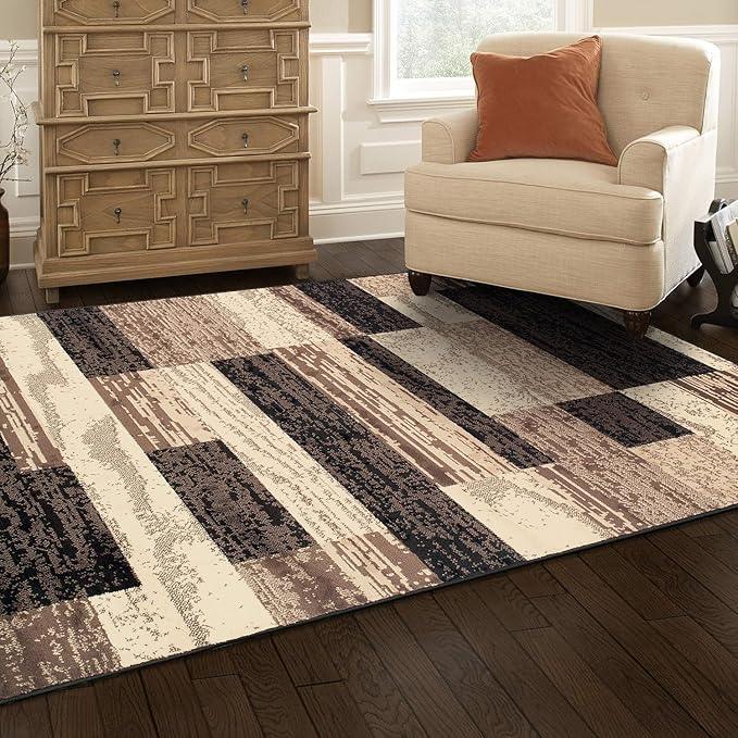 Superior Rockwood 3 Piece Indoor Area Rug Set, Jute Backing, Modern Color Block Decor For Hallway, Entry, Office, Kitchen, Bedroom, Living Room Floors, Plush Rugs, 2' x 3', 3' x 5', 5' x 8', Chocolate