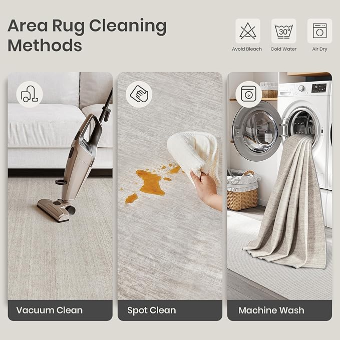Valenrug Washable Rugs 3x5 - Stain Resistant 3x5 Area Rugs for Living Room, Non Slip Backing Printed Rugs for Bedroom, Folable Machine Washable Area Rug(3'x5', Beige)