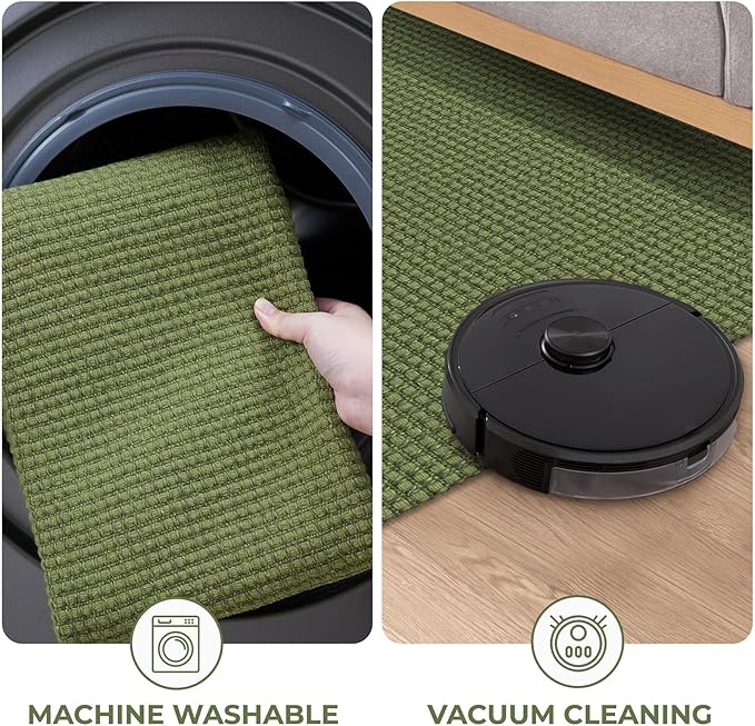 KOZYFLY Runners for Hallways 3x8 ft Washable Kitchen Runner Non Slip Rubber Backed Hall Runners Cotton Entryway Runner Rugs Floor Carpet for Indoor Backdoor Bedroom Kitchen, Bright Green/Earthy Green