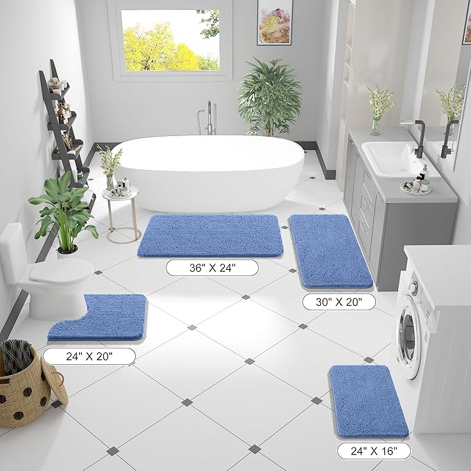 OLANLY Bathroom Rugs 30x20, Extra Soft Absorbent Chenille Bath Rugs, Rubber Backing Quick Dry, Machine Washable Bath Mats for Bathroom Floor, Tub and Shower, Home Decor Accessories, Cornflower Blue