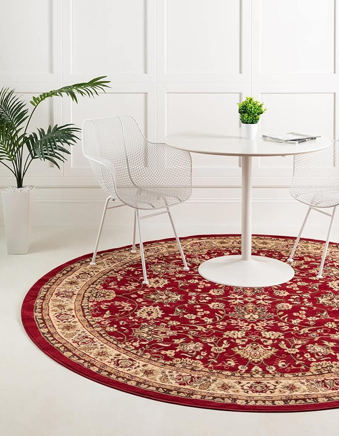 Unique Loom Sialk Hill Collection Area Rug - Washington (3' 3" Round Burgundy/Cream)
