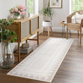 Bordered Washable Non Slip Runner Rug 2x6 for Hallway Kitchen Modern Fodable Stain Resistant Soft Bedroom Living Room Rugs Geometric Non-Shedding Low Pile Long Carpet, Beige