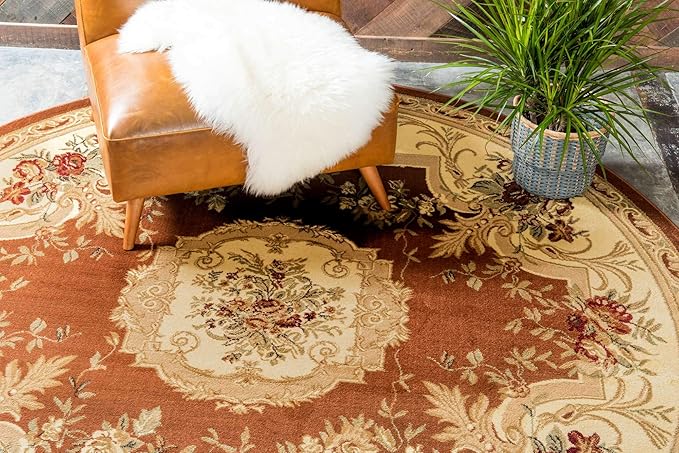 Unique Loom Versailles Collection Traditional Classic Floral Motif Area Rug (8' 0 x 8' 0 Round, Terracotta/ Ivory)