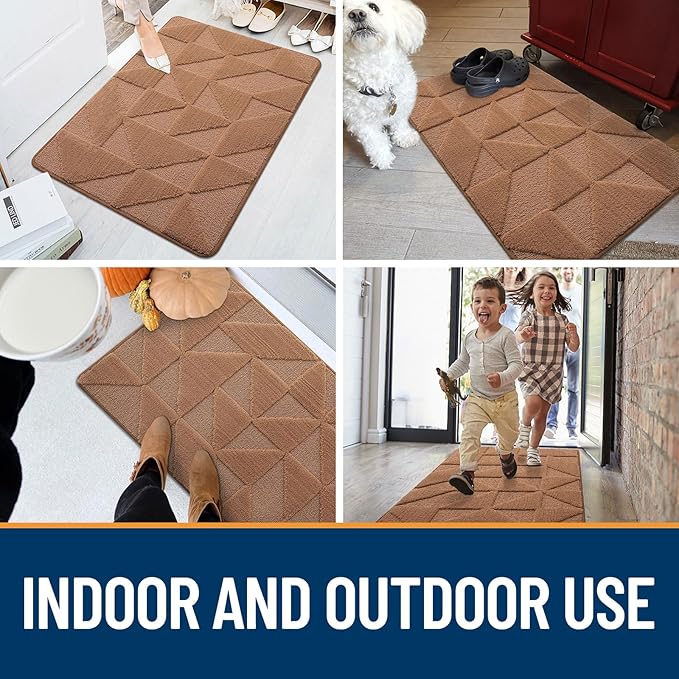 OLANLY Door Mats Indoor, Non-Slip, Absorbent, Dirt Resist, Entrance Washable Mat, Low-Profile Inside Entry Doormat for Entryway (48x32 inches, Brown)