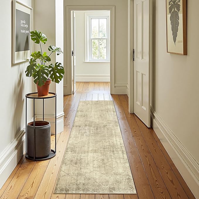 jinchan Moroccan Runner Rug 2x7 - Kitchen Machine Washable Runner Rug Modern Geometric Soft Low-Pile Lightweight Non-Slip Carpet for Entryway Hallway Laundry Room Bedroom Farmhouse (2x7ft, Taupe)