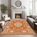 Mandala Rugs for Living Room -Vintage Floral Rug, 6x8 ft, Orange Mandala Washable Rugs for Living Room, Boho Medallion Area Rug for Bedroom, Meditation Boho Ethnic Home Decor & Gifts