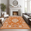 Mandala Rugs for Living Room -Vintage Floral Rug, 3x5 ft, Orange Mandala Area Rug, Boho Medallion Washable Non-Slip Rugs for Entryway, Meditation Boho Ethnic Home Decor & Gifts