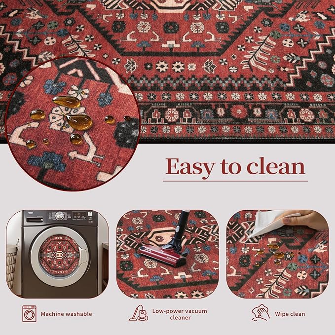 Ciicool 2x5ft Runner Rug, Hallway Wahshable Rugs Vintage Kitchen Carpet for Entrance Bedroom Bedside Living Room Kitchen Laundry Bathroom Decor