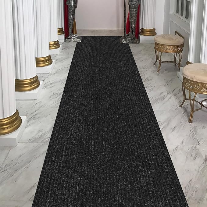 Ottomanson 2' x 34' Hallway Runner with Scraper Pile Extra Durable Non-Slip Rug Mat for Indoor & Outdoor Use - Ideal for Kitchen, Entryway, Patio & Garage - High-Traffic Carpet, Black