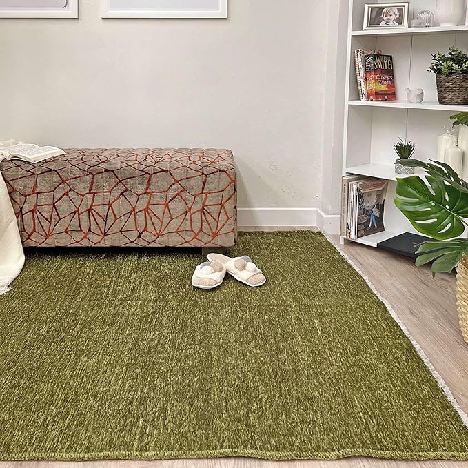 Alfa Rich 3x5 Green Washable Area Rugs for Living Room Bedroom Kitchen Cotton Decor Solid Runner Rug