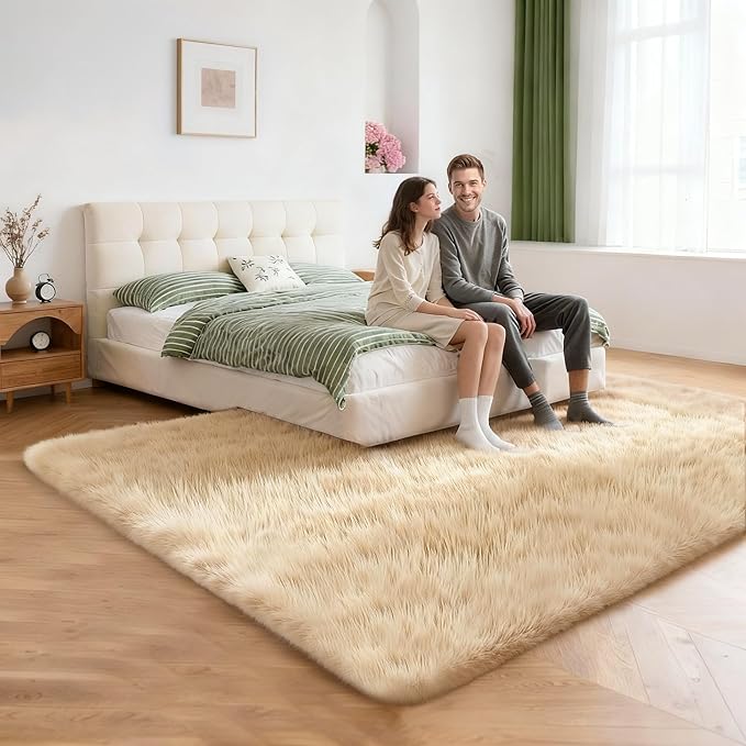 6x9 Solid Fluffy Camel Area Rug – Washable, Durable, Large Living Room Rug, Non-Slip High Pile Shag Rugs for Bedroom, Sofa Coffee Table, Nursery Rooms, Kids Room, Soft Indoor Floor Carpet