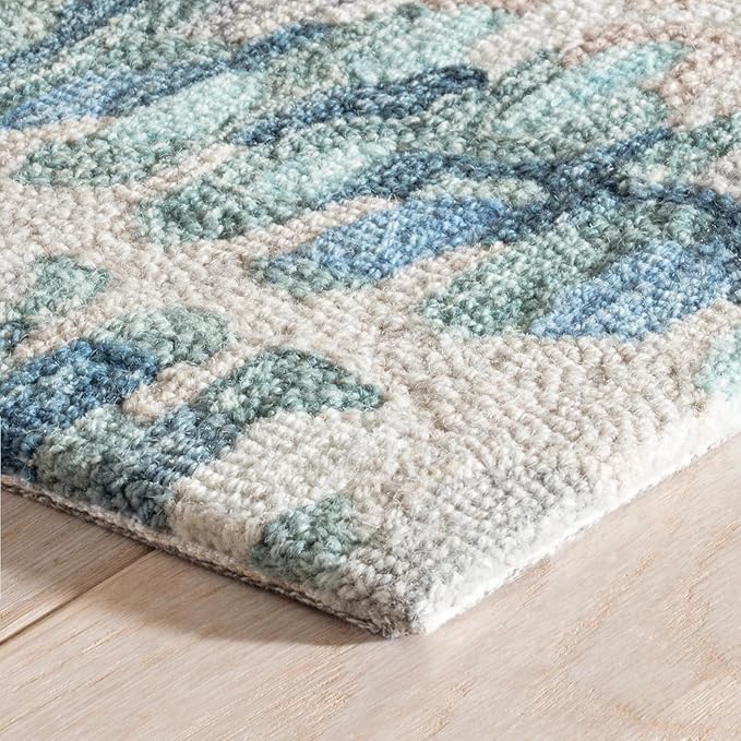 Dash and Albert Paint Chip Wool Area Rug - 3' x 5' Blue Graphic Hand Micro Hooked Accent Rug - Durable, High Traffic Areas Hallway, Living Room, Stairs