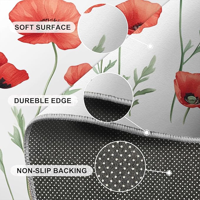 Little Red Flower Rugs for Bedroom - 5x8 Area Rug - Abstract 3D Flowers Rugs for Living Room, Modern Simple Art Rug, Non-Slip Washable Home Decor Carpet