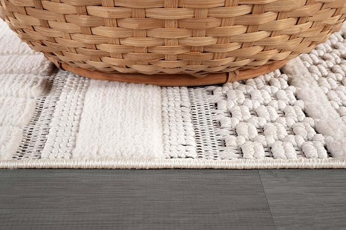 CAMILSON Modern Rug 10x14 Luxury Geometric Pattern Large Micro Loop Area Rugs Soft High and Low Pile Stain Resistant Easy to Clean Non-Shedding Durable Living Room Bedroom Indoor Carpet (White/Black)