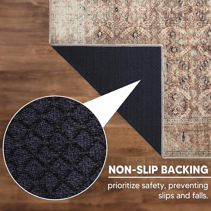 Keen Home Design 2x10 Rug - Machine Washable Runner Rug with Non-Slip Backing, Ideal for Hallway, Entryway, Kitchen, Laundry Room - Vintage, Easy Clean, Durable, Low Pile - (2'6" x 10')