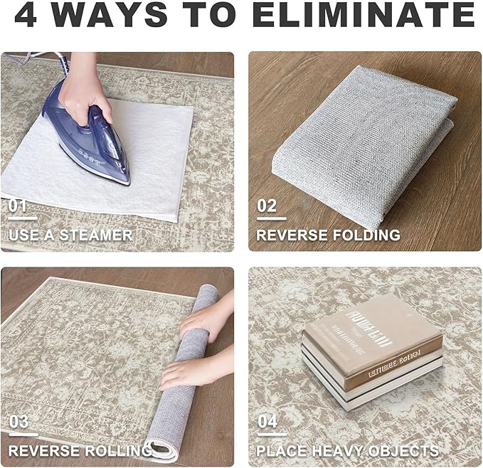 KILOCOCO Hallway Runner 3x8 Rug Runner Printed Vintage Floral Washable Kitchen Runners Non-Slip Rubber Backed Runners for Hallways Laundry Room Distressed Boho Rugs for Entryway Bedroom, Beige