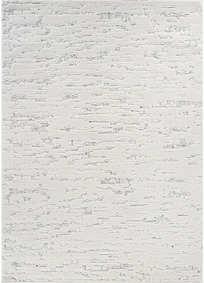 Beverly Rug Micro Loop Area Rug White/Gray 8x10 Abstract Modern Luxury Brushstroke Durable Soft Indoor Rugs for Living Dining Room Office Stain Resistant Non Shedding Casual Indoor Carpet 8 x 10