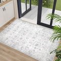Washable 2×3 Area Rug for Entryway Indoor, Vintage Floral Small Area Rug Soft Non Slip Stain Resistant Boho Carpet for Front Door Dinning Room Kitchen Bedroom Grey