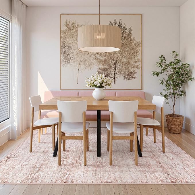 Lahome Pink Rugs for Bedroom Girls,Cute Nursery Rug Boho Area Rugs 5x7,Floral Living Room Rug Carpet Ultra-Thin Soft Washable, Kids Rugs for Playroom Baby Room Decor Dorm (Pink, 5'X7')