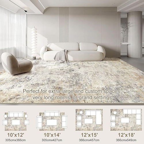12x15 Area Rug Living Room Rugs - Washable Neutral Modern Abstract Soft Thin Large Rug Indoor Floor No Slip Rug Carpet for Bedroom Under Dining Table Home Office Decor - Golden Grey