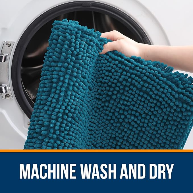 OLANLY Bathroom Rugs 47x24, Extra Soft Absorbent Chenille Bath Rugs, Rubber Backing Quick Dry, Machine Washable Bath Mats for Bathroom Floor, Tub and Shower, Home Decor Accessories, Peacock Blue
