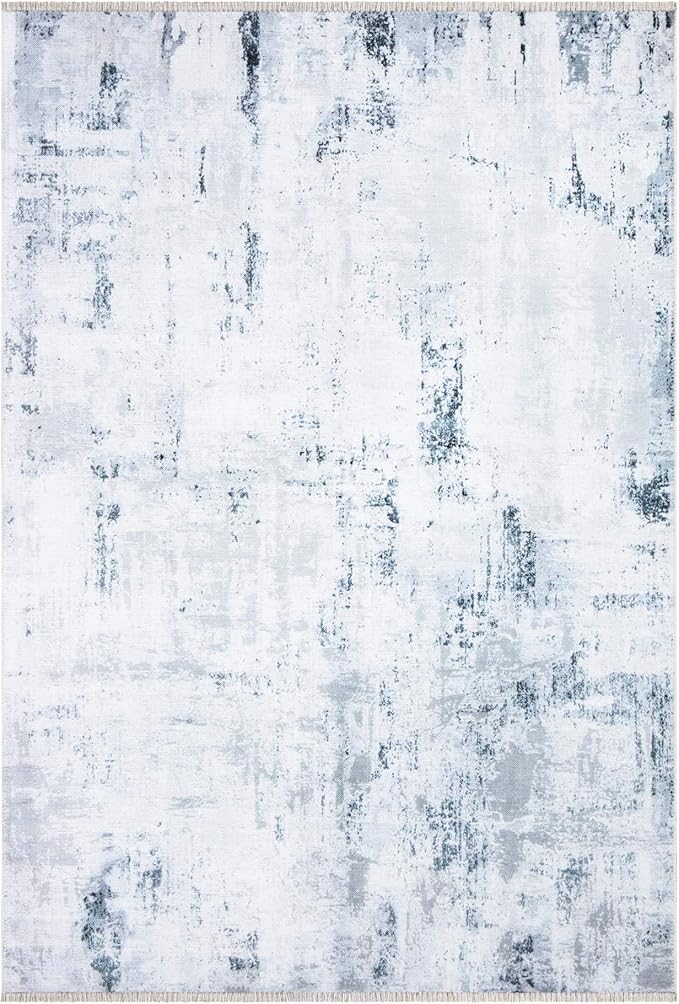 Bloom Rugs Caria Washable Non-Slip 5x7 Rug - Ivory/Silver/Blue Modern Abstract Area Rug for Living Room, Bedroom, Dining Room, and Kitchen - Exact Size: 5' x 7'