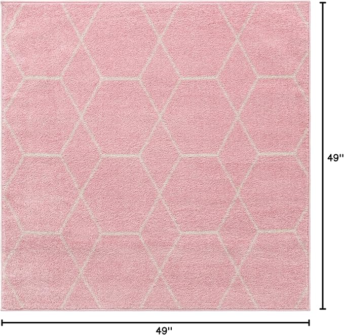 Unique Loom Trellis Frieze Collection Area Rug - Geometric (4' Square, Light Pink/ Ivory)