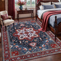 Tangsoo Oriental Red Rug 4x6 Washable Vintage Rugs Non Slip Indoor, Distressed Carpet for Living Room, Dining Room, Soft Low Pile Rugs Boho Foldable Floor for Bedroom Dorm Bedside Bathroom