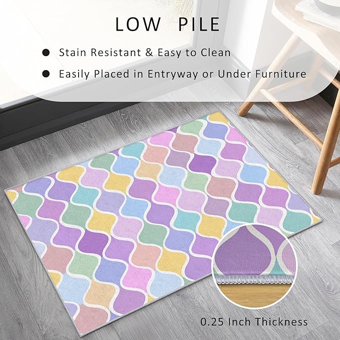 Washable 5x7 Abstract Wave Rug Living Room, Modern Geometric Colorful Design Area Rugs for Bedroom, Abstract Wave Home Decor Carpet, Low Pile, Non Slip, Kids & Pet Friendly (N4168)