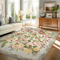 Floral Washable 5x7 Area Rugs - Living Room Rug Non Slip Low Pile Stain Resistant Carpets Indoor Vintage Flower Print Rug for Bedroom Dining Room Kitchen Home Office, Grey
