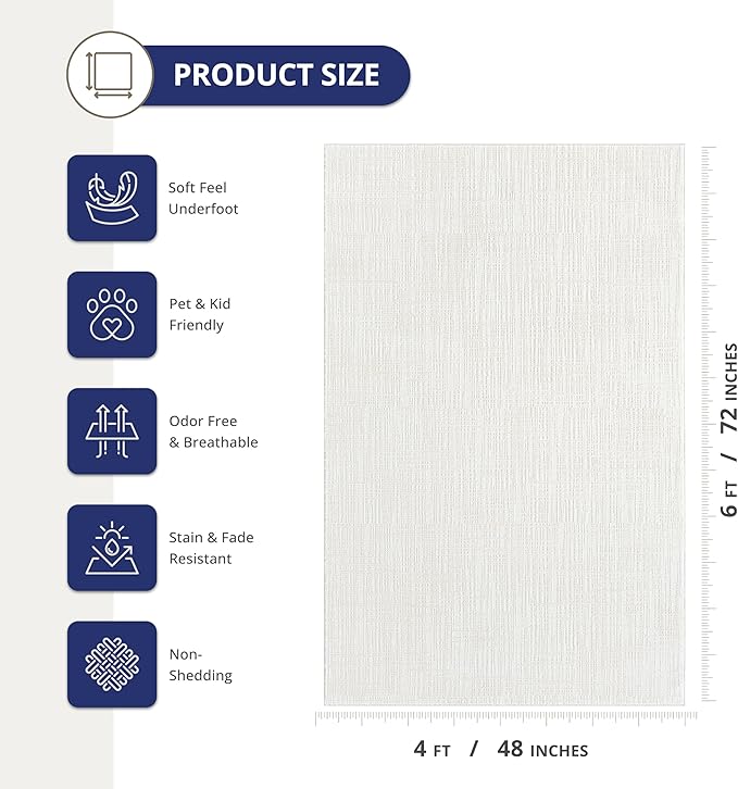 Abani Cream Area Rug - 4' x 6' - Living Room & Bedroom - Textured Weave Design - Indoor Use - Easy to Clean, Stain Resistant, Non-Shedding - Neutral Collection