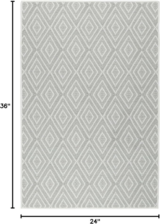Dash and Albert Diamond Machine Washable Area Rug - 2' x 3' Platinum/White - Diamond Accent Rug - Anti-Slip Backing, Lightweight, Machine Washable, High Traffic Areas Kitchen, Mudroom, Laundry Room