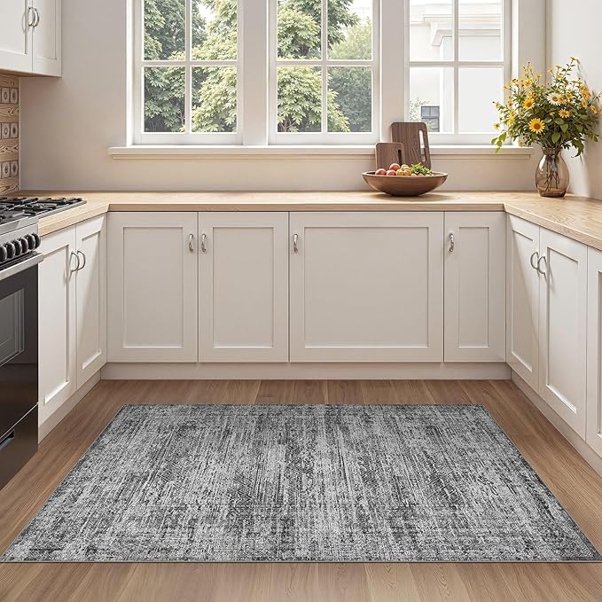 3x5 Area Rug Living Room Rugs - Washable Neutral Modern Abstract Soft Thin Rug Indoor Floor No Slip Rug Carpet for Bedroom Under Dining Table Home Office Decor - Dark Gray