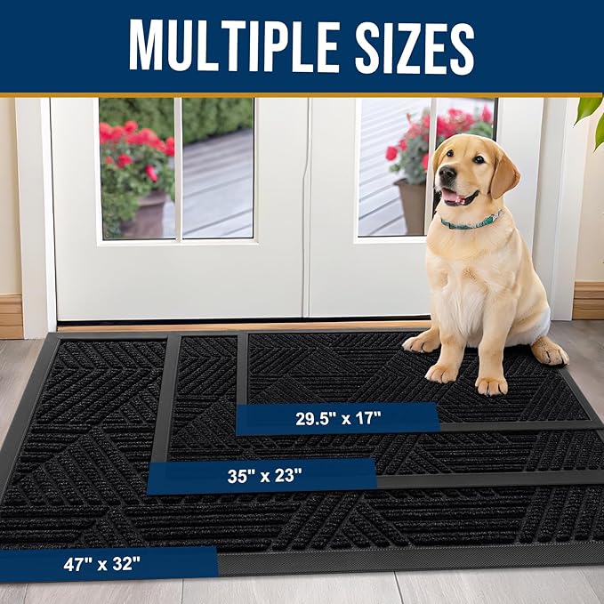 Kitinjoy Front Door Mat Outside Entrance, Sturdy Natural Dirt Trapper, Heavy Duty Rubber Doormat, Low Profile Non-Slip Backing, Easy Clean Floor Mat for Indoor Outdoor Entry, 47X23 Inch, Black
