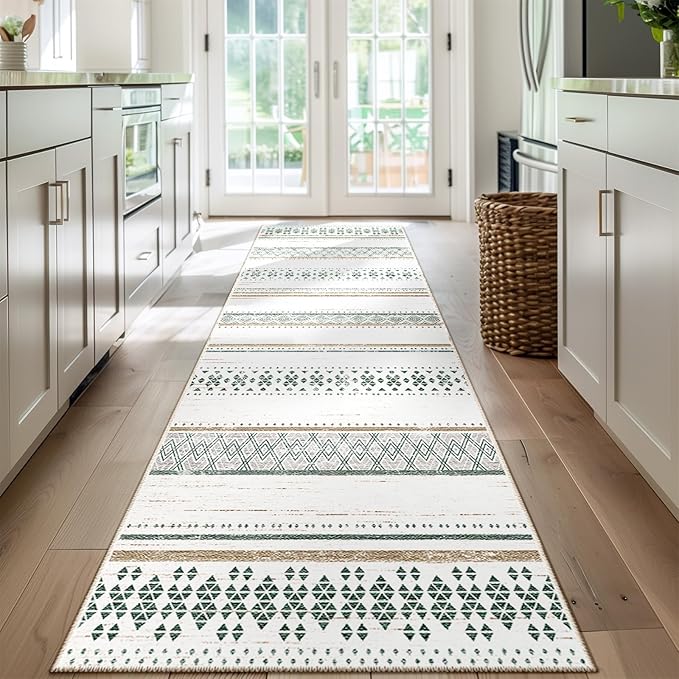 BESTSWEETIE 2x6 Area Rugs for Living Room Washable Moroccan Farmhouse Neutral Geometric Low Pile Non-Slip Soft Print Pattern Rug for Bedroom Kitchen Dining Room Entryway Green/Brown