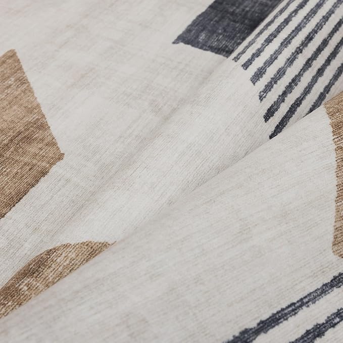 ReaLife Rugs Machine Washable Area Rug Runner - Living Room Bedroom Bathroom Kitchen Entryway Office - Non-Slip Baking Low Pile Stain Resistant Premium - Modern Geometric - Theo - Beige 2'6" x 6'
