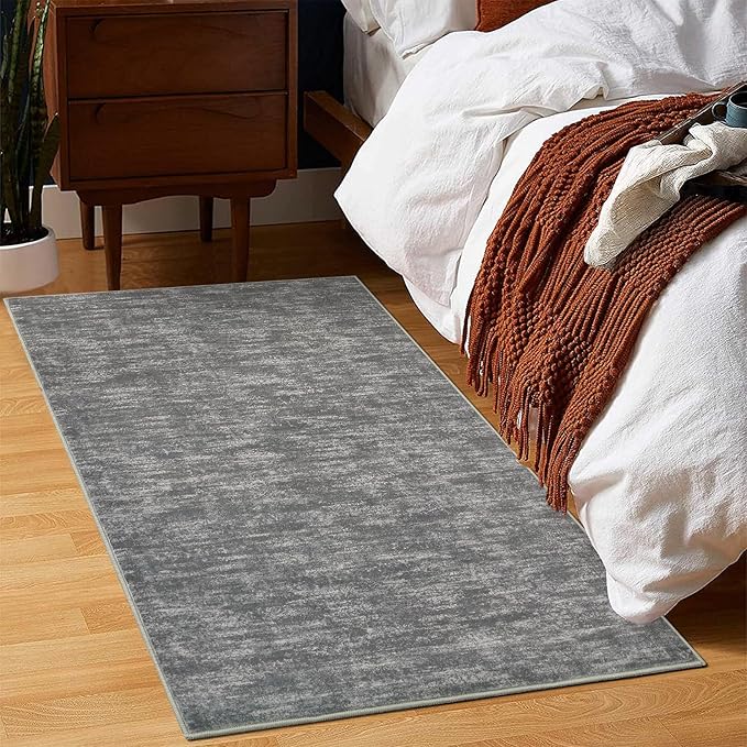 RUGSREAL Small Area Rug 2x3 Entryway Rug Washable Contemporary Bath Mat Modern Solid Indoor Throw Carpet Machine Washable Non-Slip Low-Pile Area Rug for Living Room Bedroom Laundry, 2' x 3' Grey