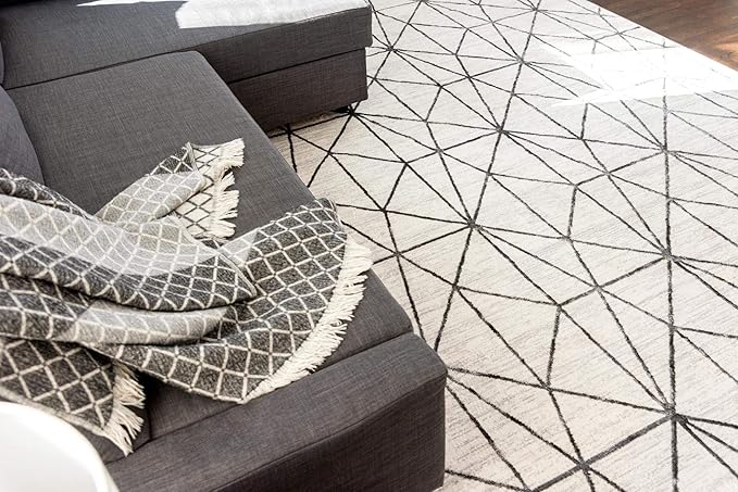 Rugs.com Lattice Trellis Collection Rug – 5' x 8' White Low-Pile Rug Perfect for Living Rooms, Large Dining Rooms, Open Floorplans