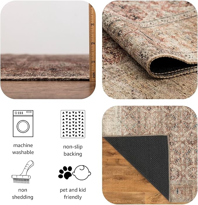 Keen Home Design 2x3 Rug - Machine Washable Entry Rug with Non-Slip Backing, Ideal for Enteryway, Kitchen, Bathroom, Laundry Room - Vintage, Easy Clean, Durable, Low Pile - (2' x 3')