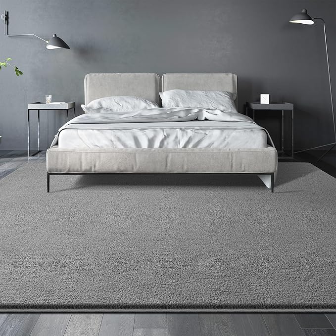 Large Area Rugs for Living Room Bedroom, 5x8 Feet Grey Rug, Minimalist Modern Shag Rug, Soft Thick Comfy Memory Foam Indoor Carpet, Non-Slip Washable Rug for Boys Girls Dorm Nursery Room Home Decor