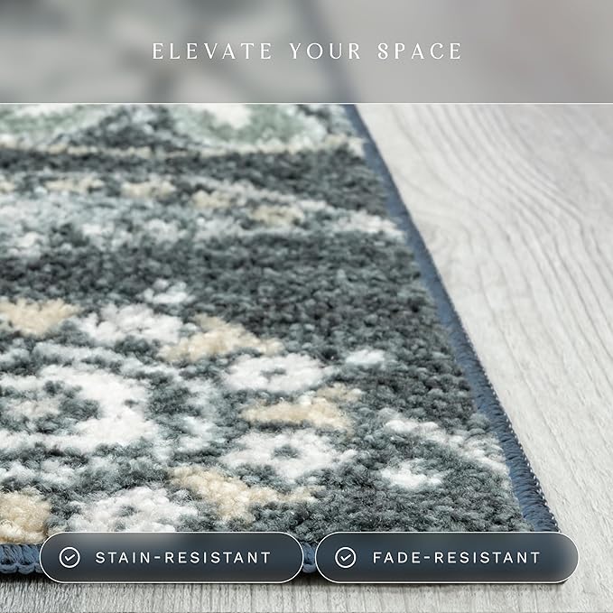 Maples Rugs Reggie Floral Area Rug - Made in USA - Low Pile, Non Slip, Pet-Friendly Mat for Living Room, Bedroom, and Office, 5' x 7', Persian Blue