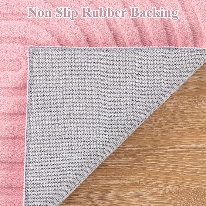 Pauwer 5x7 Washable Area Rugs for Living Room Modern Pink Solid Color Soft Fluffy Rugs for Bedroom Non Slip Boho Accent Indoor Mat Floor Carpet Cover for Kids Room Dining Room Kitchen Office, Pink