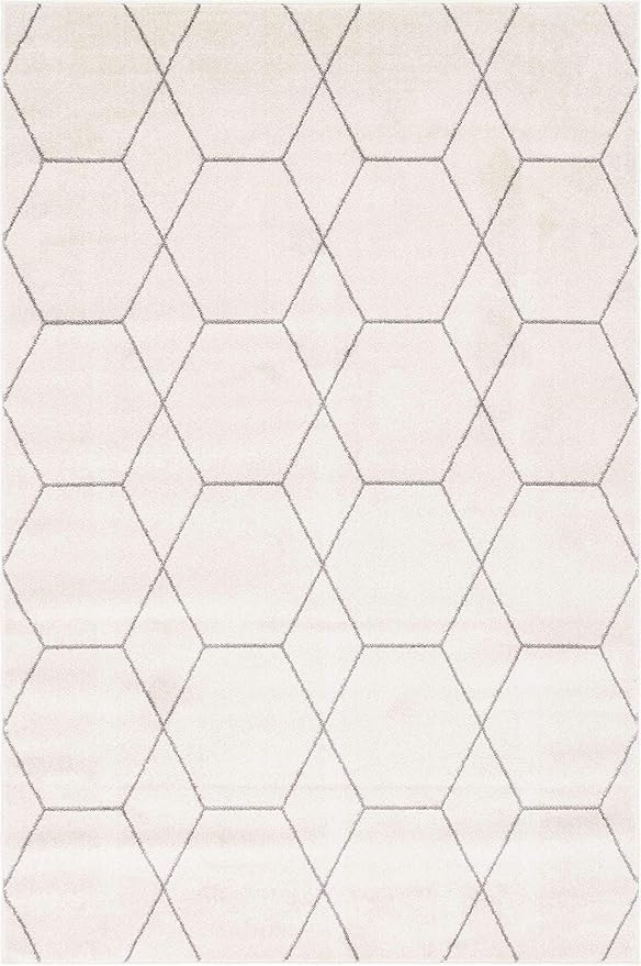 Unique Loom Trellis Frieze Collection Area Rug - Geometric (6' 1" x 9', Ivory/ Gray)
