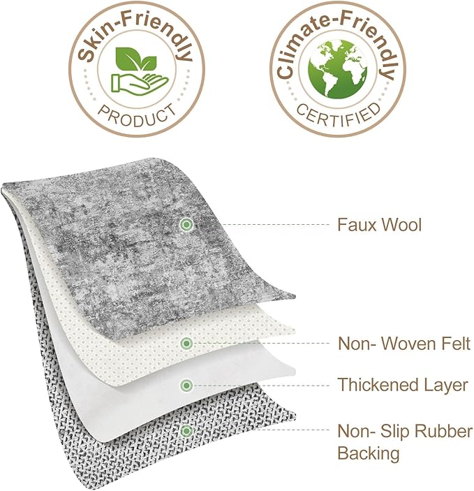 Nakagishi 9x12 Area Rugs Living Room: Washable Abstract Large Neutral Soft Rug Stain Resistant Modern Indoor Floor Non-Slip Carpet for Bedroom Nursery Kids Playroom Office Dining Room Dorm- Grey