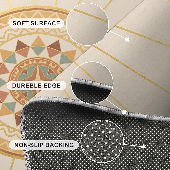 Boho Sun Area Rugs 5x6ft, Minimalist Line Rugs for Kids Bedroom, Geometric Solar Office Rug Low Pile are Not Stumbling Foot for Living Room End Table Nursery